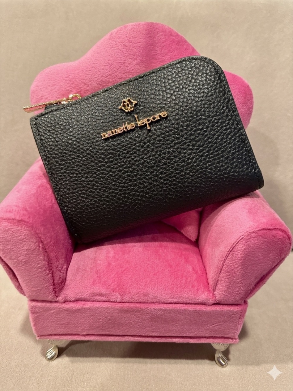 Nanette Lepore Christie Black Pebbled Vegan Leather Zip Card Wallet